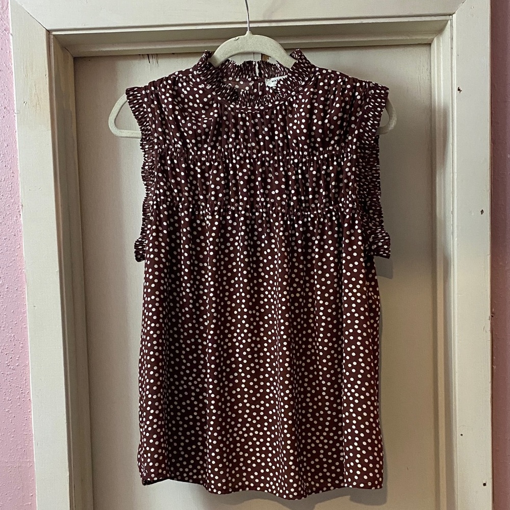 Max Studio size XL Brown Polka Dot Sleeveless Top